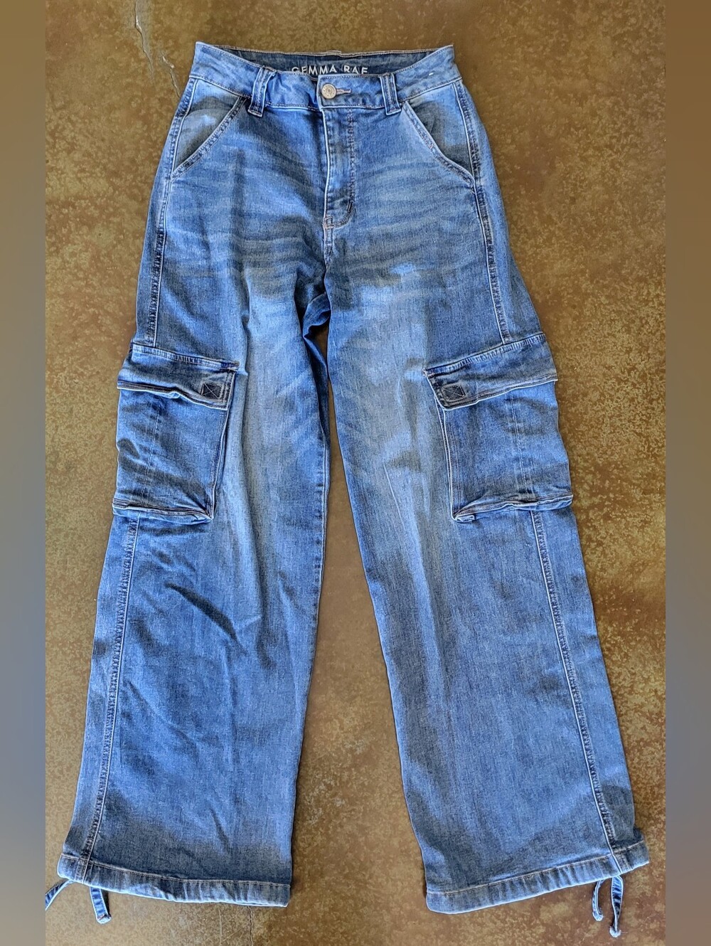 Gemma Rae High-Rise Cargo Jeans - Blue Sz 1